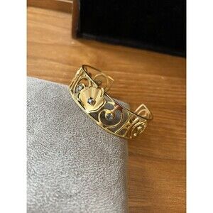 Vintage Rolled Gold Plated Floral Cuff Bangle Bracelet With Rhinestones 1950’s